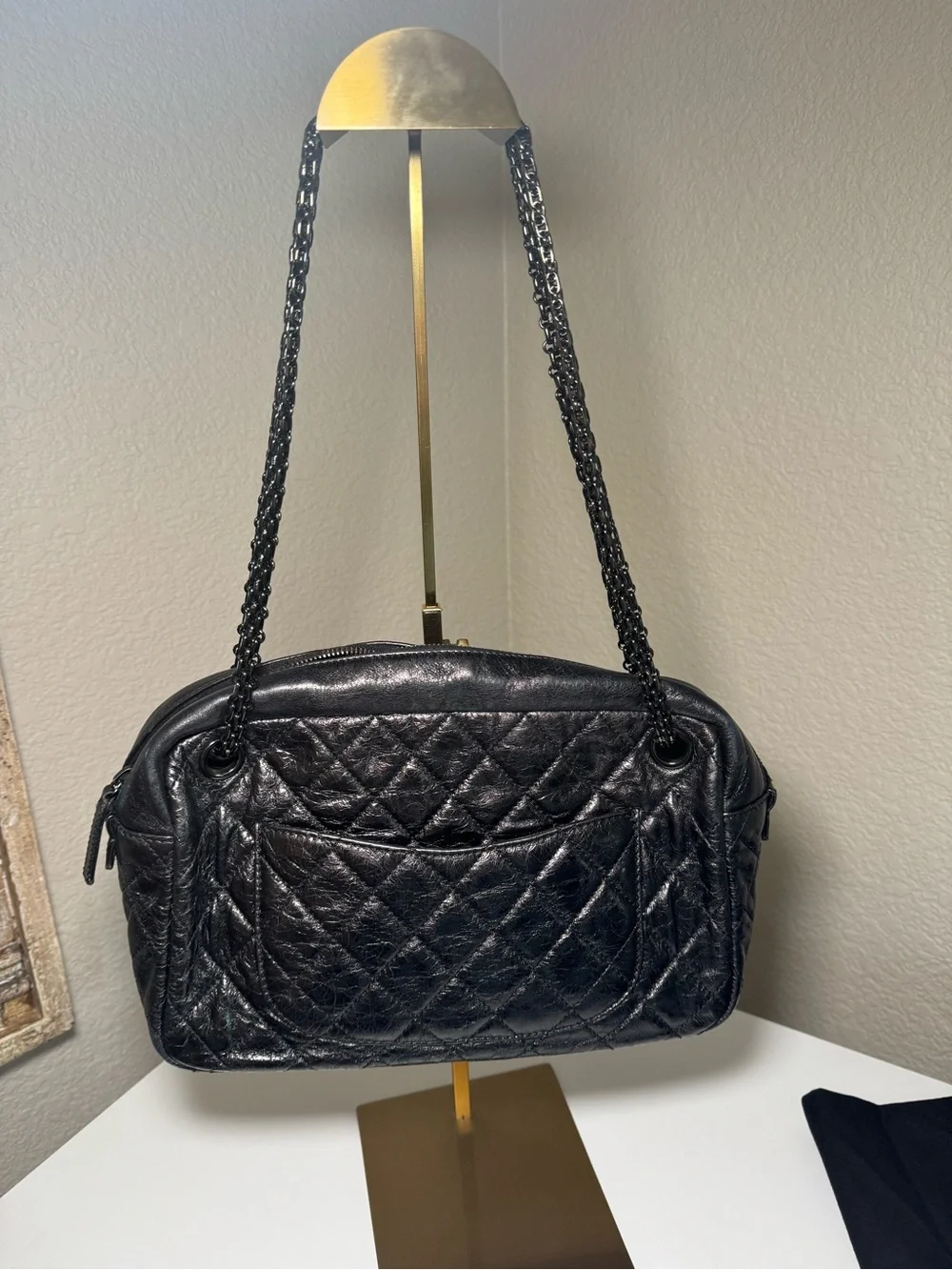 Authentic CHANEL 2.55 Reissue Medium Camera Bag Black Aged Calfskin Ruthenium